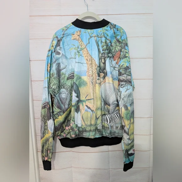VINTAGE RARE Colorful Animal Print Bomber Jacket Size Large - Picture 9 of 13